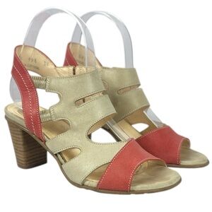 Vintage Fidji Stylish Leather Women's Heels - Coral and Tan Size 6